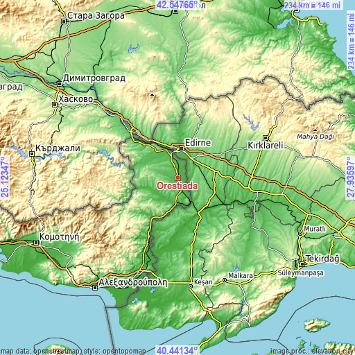Topographic map of Orestiáda