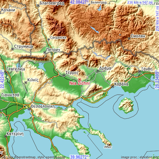 Topographic map of Néa Zíchni