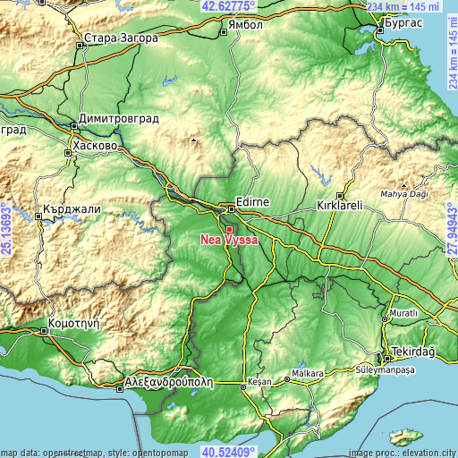 Topographic map of Néa Výssa