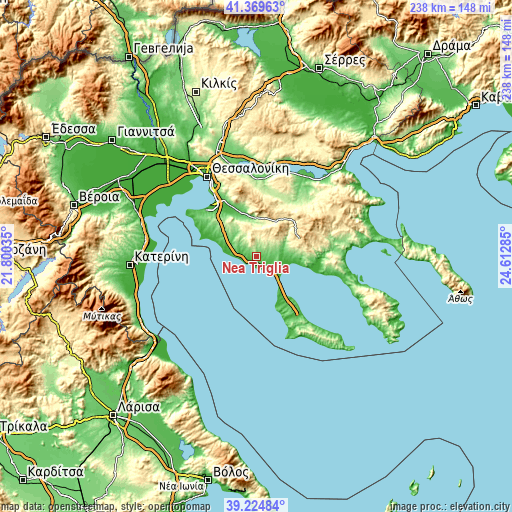 Topographic map of Néa Tríglia