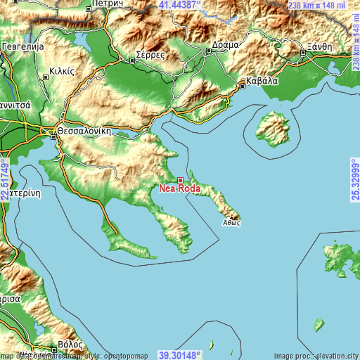 Topographic map of Néa Róda