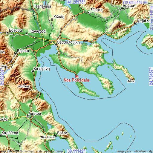 Topographic map of Néa Poteídaia
