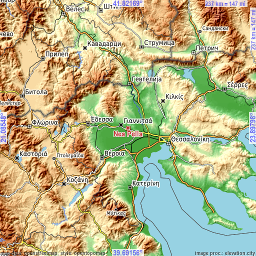 Topographic map of Néa Pélla