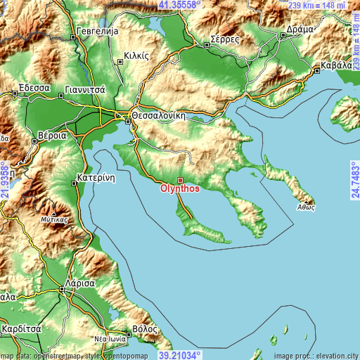 Topographic map of Ólynthos