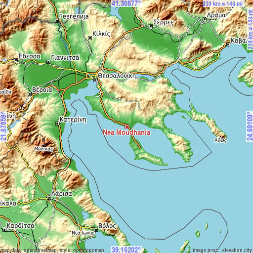 Topographic map of Néa Moudhaniá