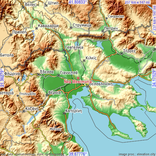 Topographic map of Néa Mesimvría