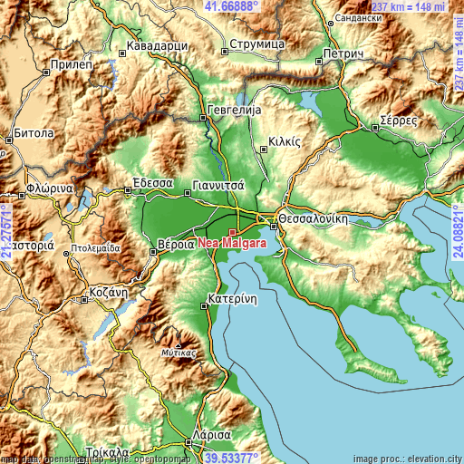 Topographic map of Néa Málgara