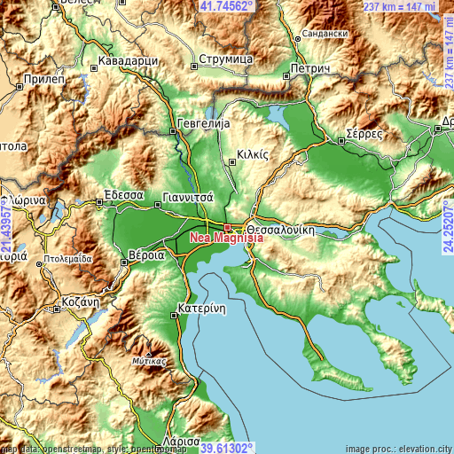 Topographic map of Néa Magnisía