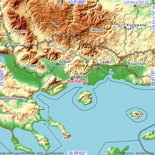 Topographic map of Néa Karváli