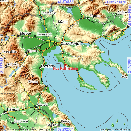 Topographic map of Néa Kallikráteia