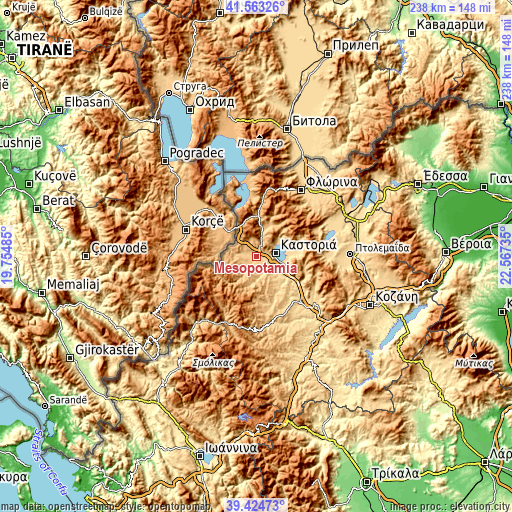 Topographic map of Mesopotamía