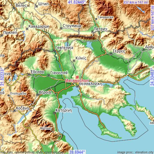 Topographic map of Melissochóri