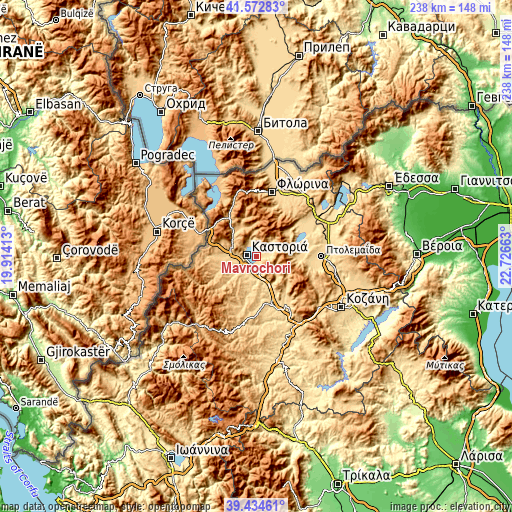 Topographic map of Mavrochóri