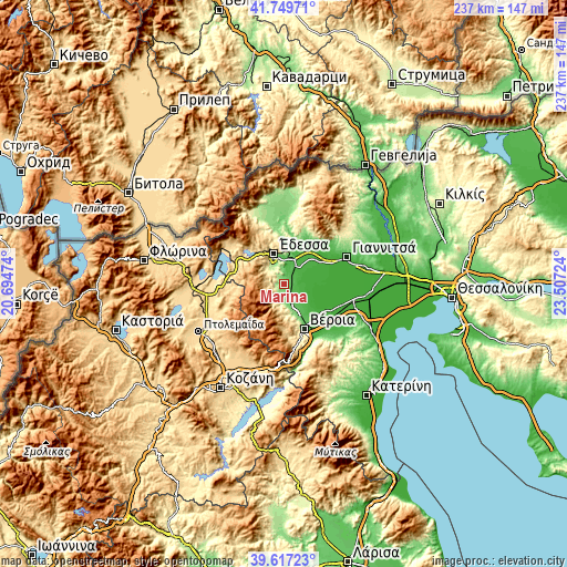 Topographic map of Marína