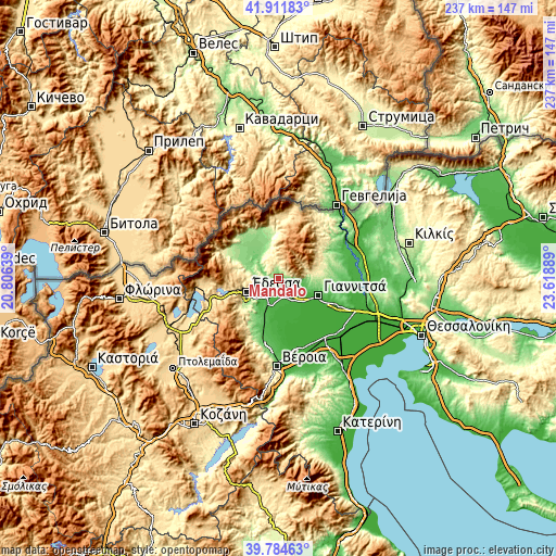 Topographic map of Mándalo