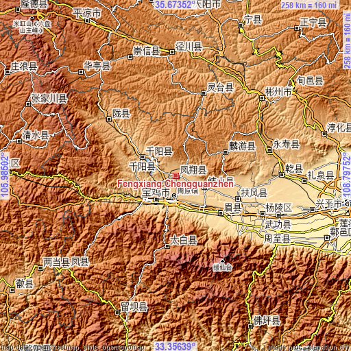 Topographic map of Fengxiang Chengguanzhen