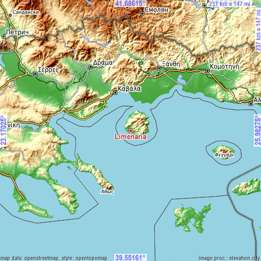 Topographic map of Limenária