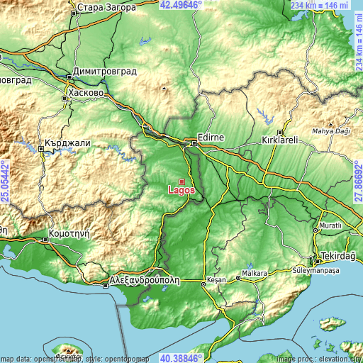 Topographic map of Lagós