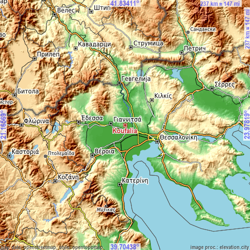 Topographic map of Koufália