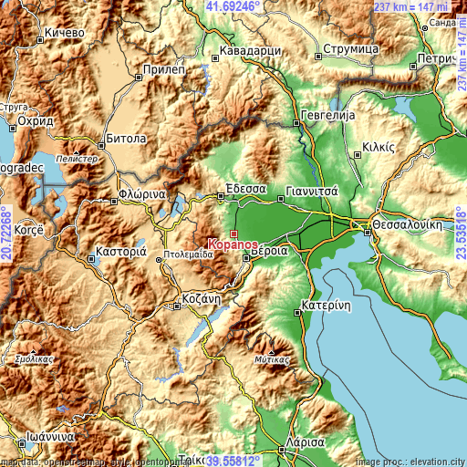 Topographic map of Kopanós