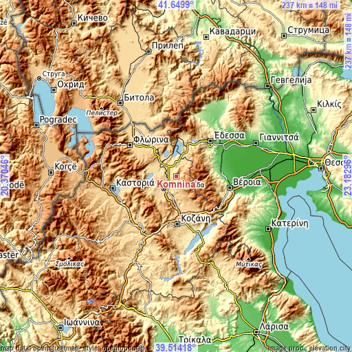 Topographic map of Komniná