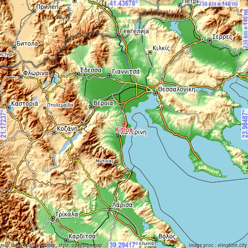 Topographic map of Kítros