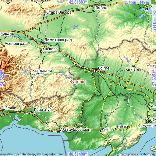 Topographic map of Kyprínos