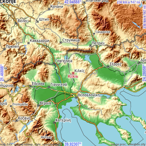 Topographic map of Kilkís