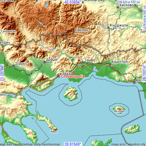 Topographic map of Chrysoúpolis