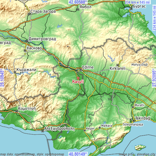 Topographic map of Kavýli