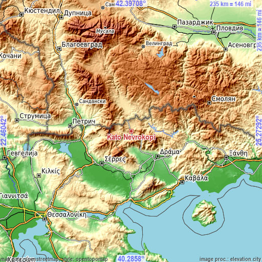 Topographic map of Káto Nevrokópi