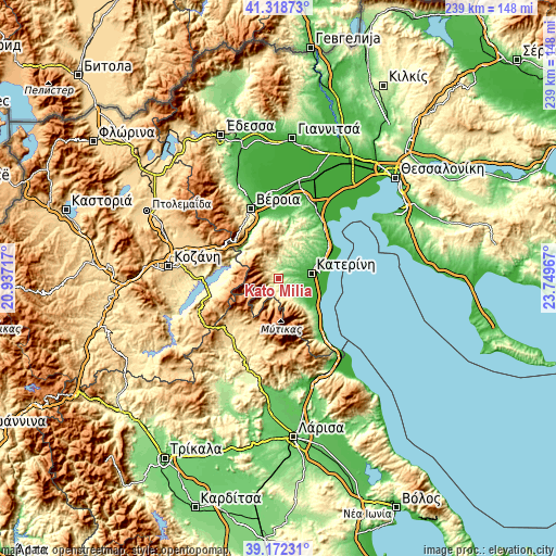 Topographic map of Káto Miliá