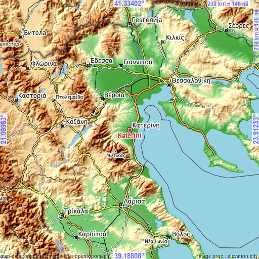 Topographic map of Kateríni