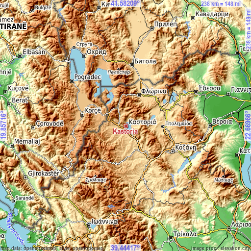 Topographic map of Kastoria