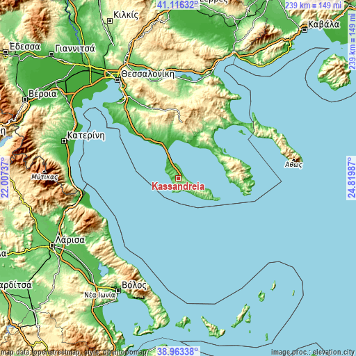 Topographic map of Kassándreia