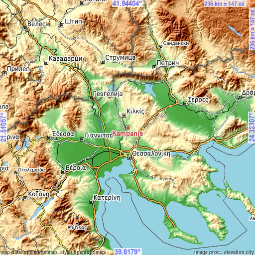 Topographic map of Kampánis