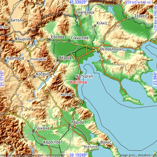 Topographic map of Kallithéa