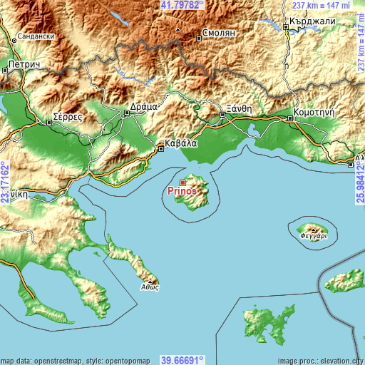 Topographic map of Prínos