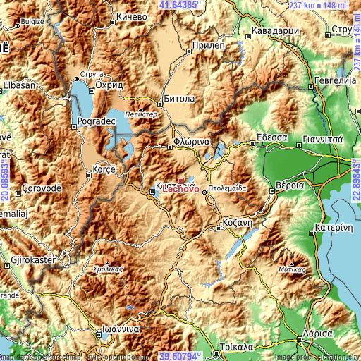 Topographic map of Léchovo