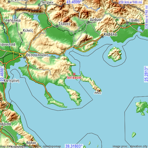 Topographic map of Ierissós