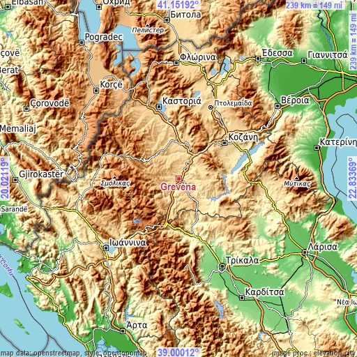 Topographic map of Grevená