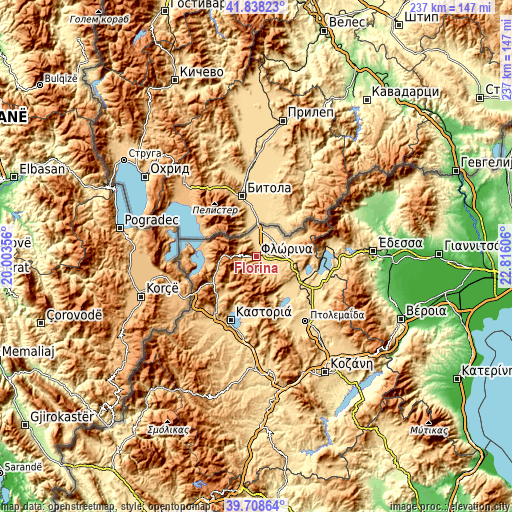 Topographic map of Flórina
