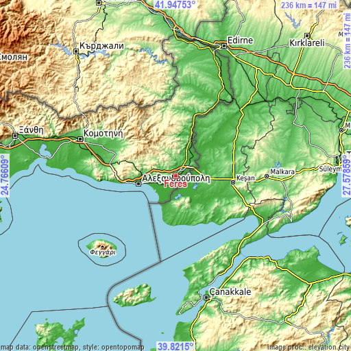 Topographic map of Féres