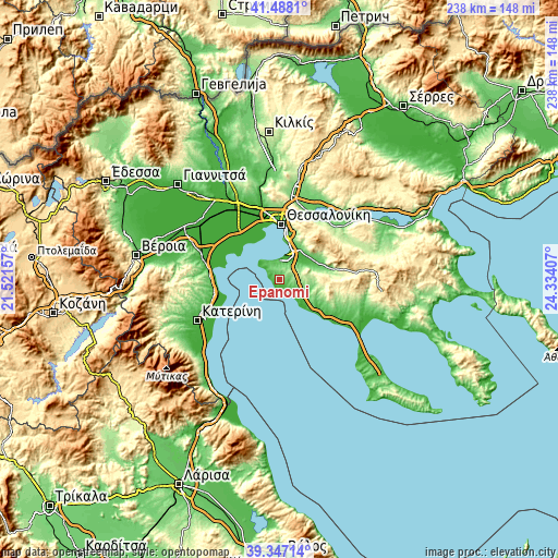 Topographic map of Epanomí