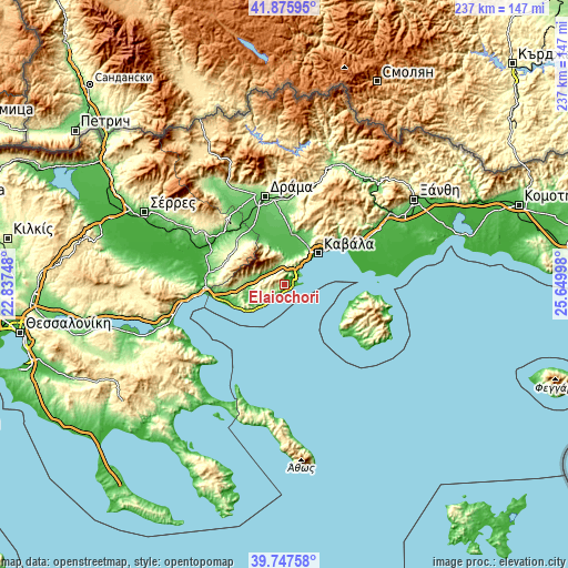 Topographic map of Elaiochóri