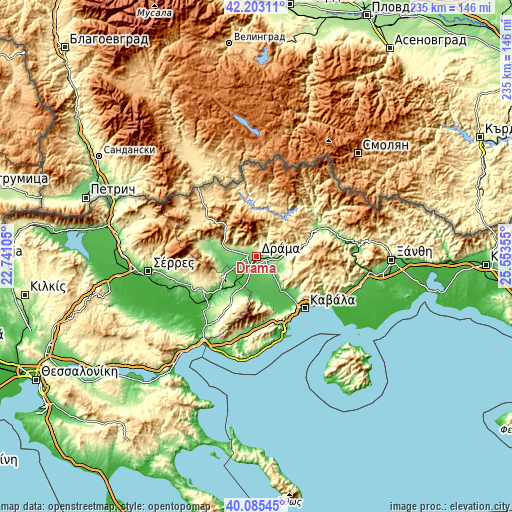 Topographic map of Dráma
