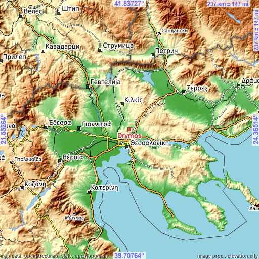 Topographic map of Drymós