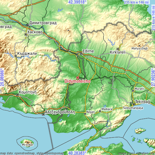 Topographic map of Didymóteicho