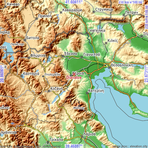 Topographic map of Diavatós