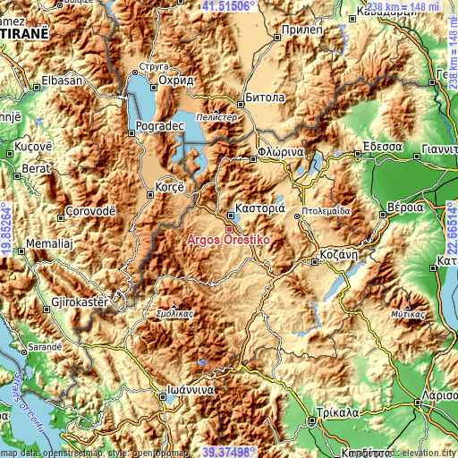 Topographic map of Argos Orestiko